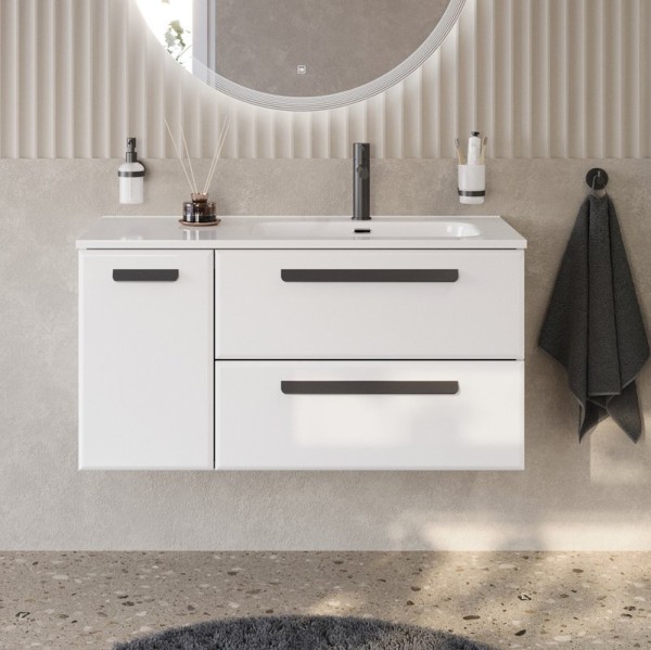 Тумба под раковину без столешницы Cezares Eco Cer-N 100 R 2 ящика, 1 дверца, bianco lucido, ручки матовые черные