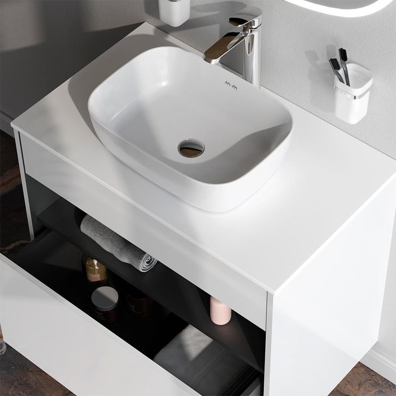 Тумба с раковиной AM.PM Func 80 белый глянец, со столешницей, раковина M8FWCC10450WG