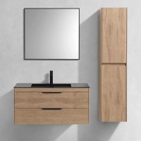 Мебель для ванной комнаты Vincea Chiara 2D 100, 2 ящика, натуральный дуб, с черной раковиной