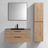 Мебель для ванной комнаты Vincea Chiara 2D 100, 2 ящика, натуральный дуб, с черной раковиной