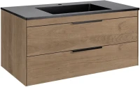 Мебель для ванной комнаты Vincea Chiara 2D 100, 2 ящика, натуральный дуб, с черной раковиной