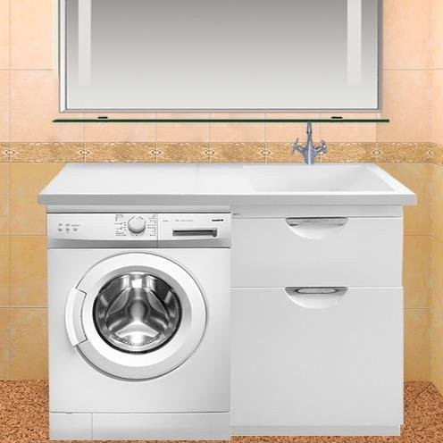 Тумба с раковиной Misty Куба 60 белая, под стиральную машину, с бельевой корзиной R