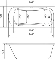 Акриловая ванна 1MarKa Classic 160x70 см, пристенная, белая, с каркасом
