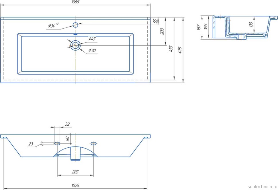 Тумба с раковиной Sanflor Ванесса 105, напольная, индиго
