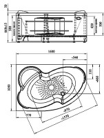 Акриловая ванна Radomir Ирма Стандарт 160x105 см, угловая, правая, пристенная, с гидромассажем, белая, асимметричная, с каркасом, с экраном, с сиденьем, со сливом-переливом, с полотенцедержателем