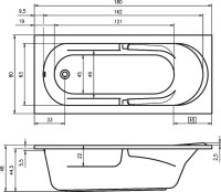 Акриловая ванна Riho Future 180x80 см, пристенная, белая, с каркасом, со сливом-переливом