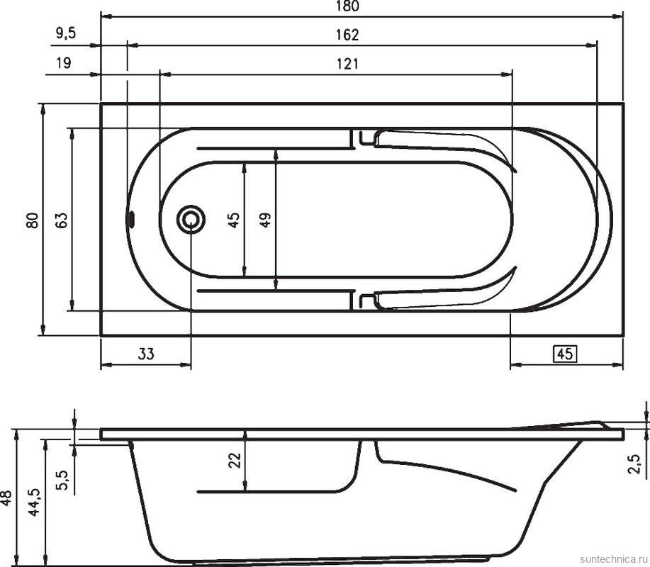 Акриловая ванна Riho Future 180x80 см, пристенная, белая, с каркасом, со сливом-переливом