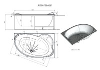 Акриловая ванна Alex Baitler Ritsa 170x105 см, угловая, левая, пристенная, белая, асимметричная, с каркасом, с сиденьем