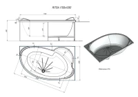Акриловая ванна Alex Baitler Ritsa 170x105 см, угловая, левая, пристенная, белая, асимметричная, с каркасом, с сиденьем