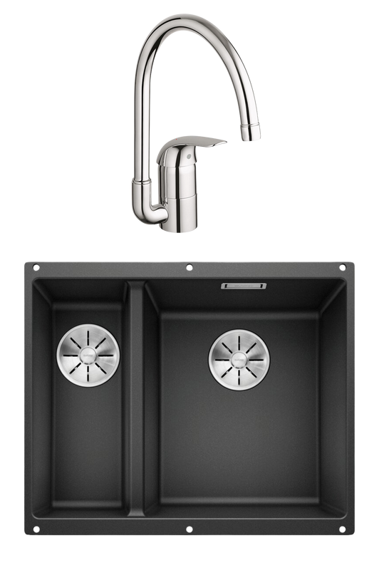 Комплект Мойка Blanco Subline 340/160-U антрацит, правая + Смеситель Grohe Euroeco