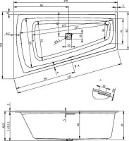 Акриловая ванна Riho Still Smart R 170x110 см, угловая, правая, встраиваемая, белая, асимметричная, на ножках, со сливом-переливом