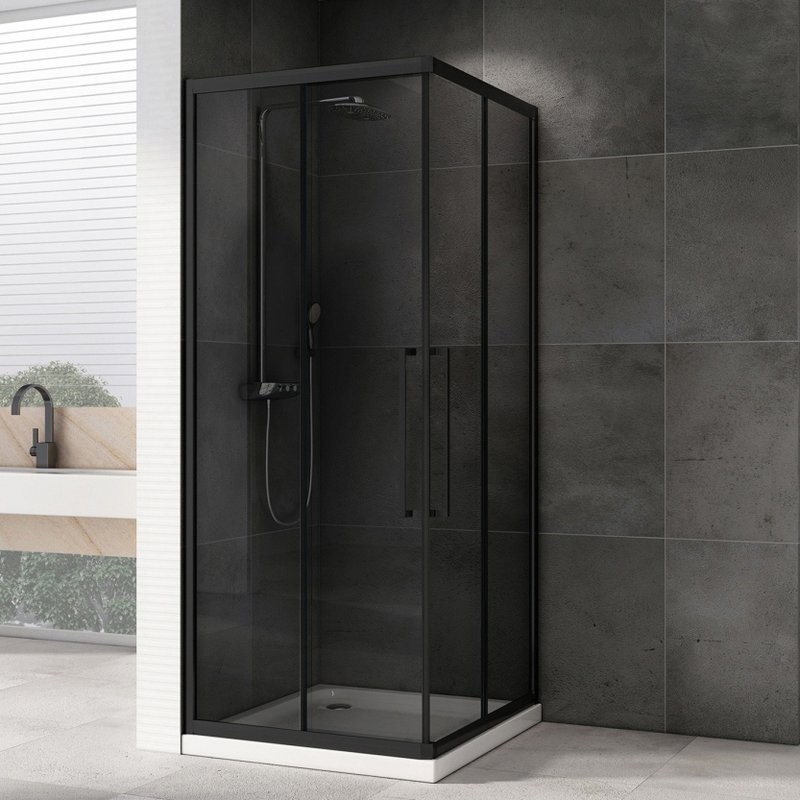 Душевой уголок Abber Schwarzer Diamant AG02080BDTH 80x80, профиль черный, стекло тонированное серое