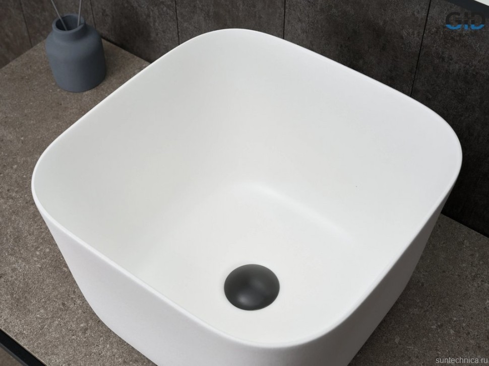 Накладная раковина GID Creativo N9301wg 38 матовая белая, квадратная, фаянс