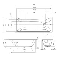 Акриловая ванна AM.PM Gem W90A 170x70 см, пристенная, белая, с каркасом