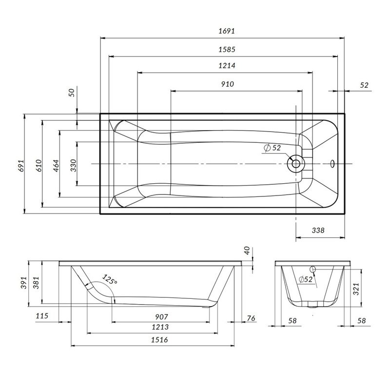 Акриловая ванна AM.PM Gem W90A 170x70 см, пристенная, белая, с каркасом