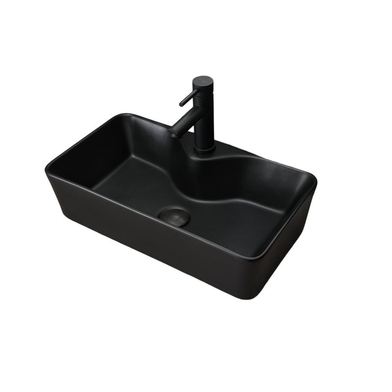 Накладная раковина GID Geometrico Bm9092 55 матовая черная, прямоугольная, фаянс, с 1 отверстием под смеситель