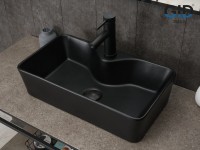 Накладная раковина GID Geometrico Bm9092 55 матовая черная, прямоугольная, фаянс, с 1 отверстием под смеситель