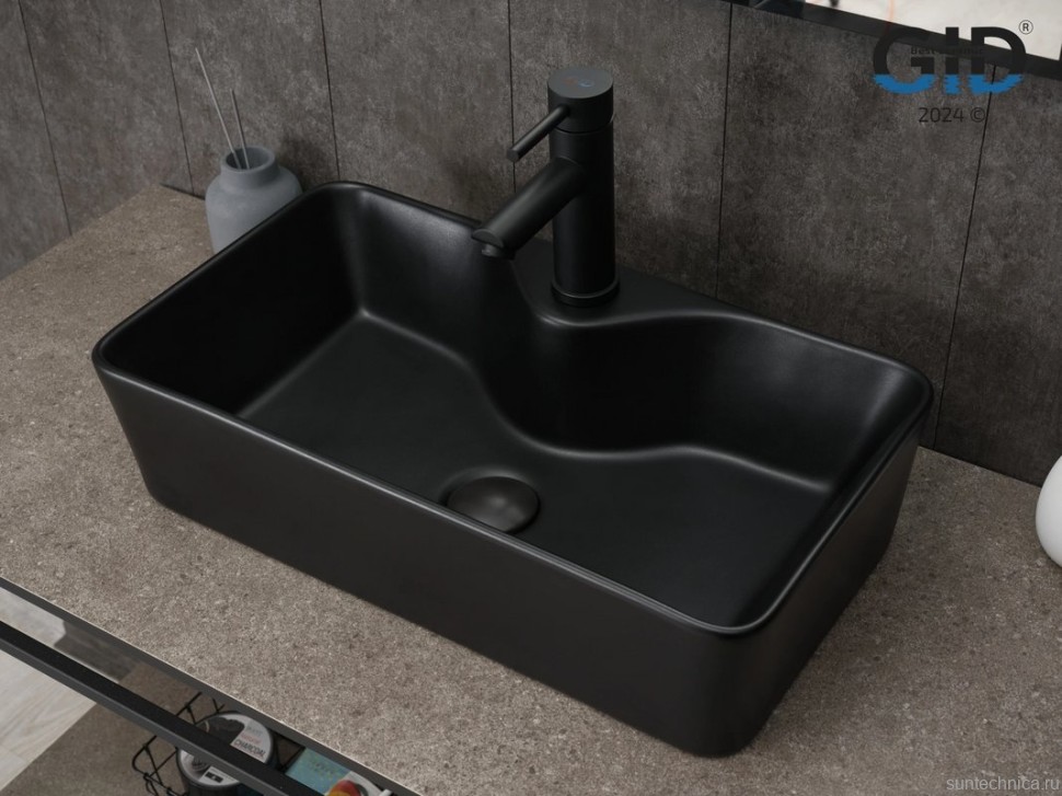 Накладная раковина GID Geometrico Bm9092 55 матовая черная, прямоугольная, фаянс, с 1 отверстием под смеситель