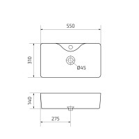 Накладная раковина GID Geometrico Bm9092 55 матовая черная, прямоугольная, фаянс, с 1 отверстием под смеситель