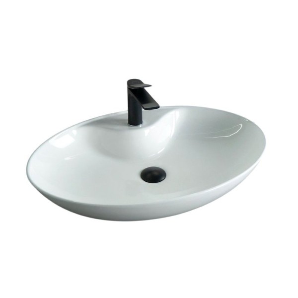 Накладная раковина GID Lago N9438 65 глянцевая белая, овальная, фаянс, с 1 отверстием под смеситель