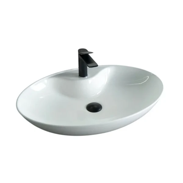 Накладная раковина GID Lago N9438 65 глянцевая белая, овальная, фаянс, с 1 отверстием под смеситель