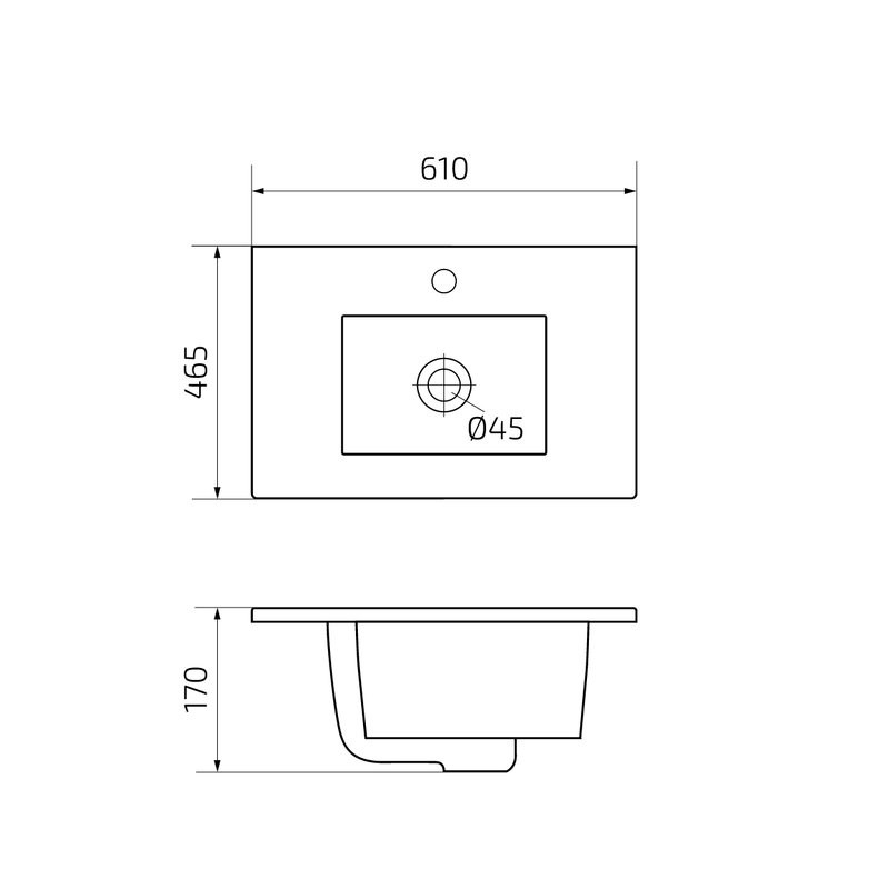 Мебельная раковина GID Integrado NYJ807-60 61 накладная, глянцевая белая, прямоугольная, фаянс