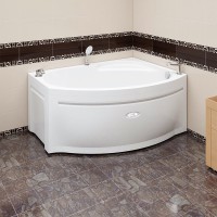 Акриловая ванна Radomir Vannesa Massage Монти классик, R 150x105 см, угловая, правая, пристенная, с гидромассажем, белая, асимметричная, с каркасом, с экраном, со сливом-переливом