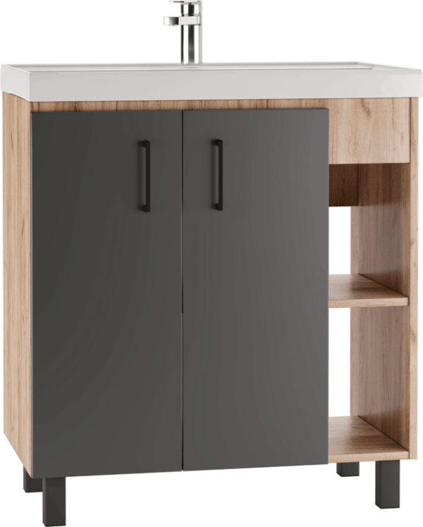 Тумба с раковиной Домино Craft 80 дуб вотан, графит