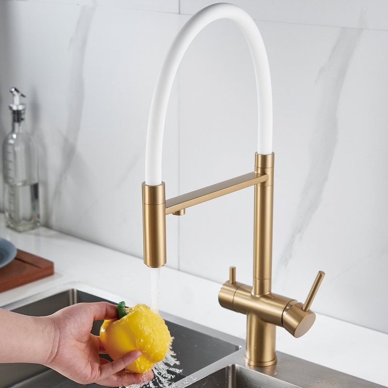 Смеситель для кухни Shevanik S178G золотой сатин, белый