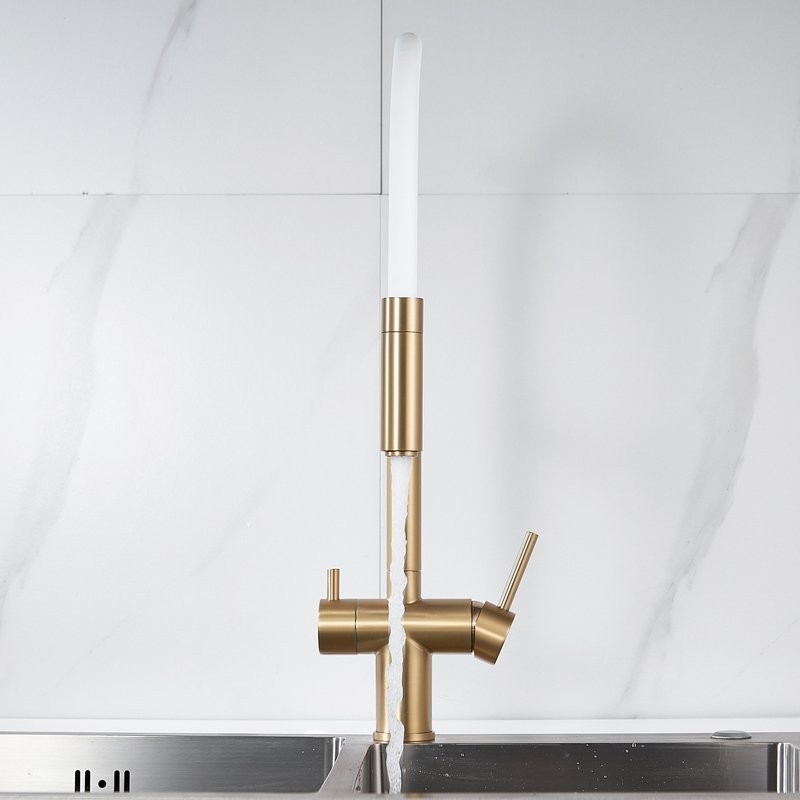 Смеситель для кухни Shevanik S178G золотой сатин, белый