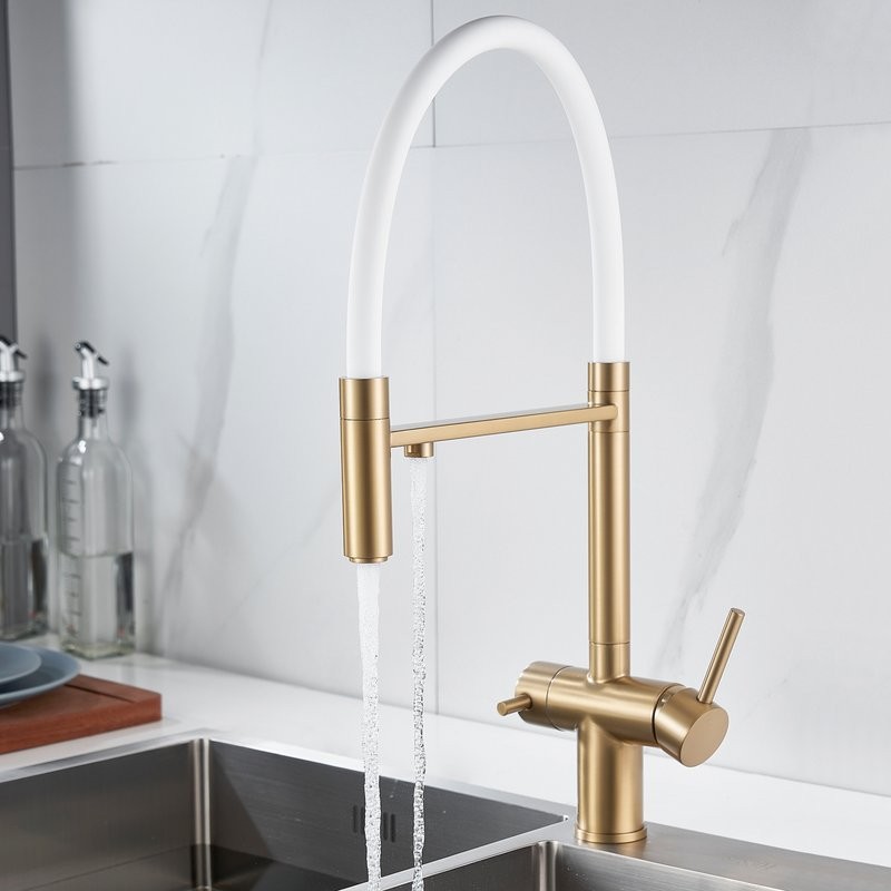 Смеситель для кухни Shevanik S178G золотой сатин, белый