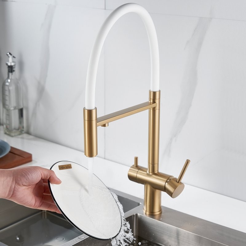 Смеситель для кухни Shevanik S178G золотой сатин, белый