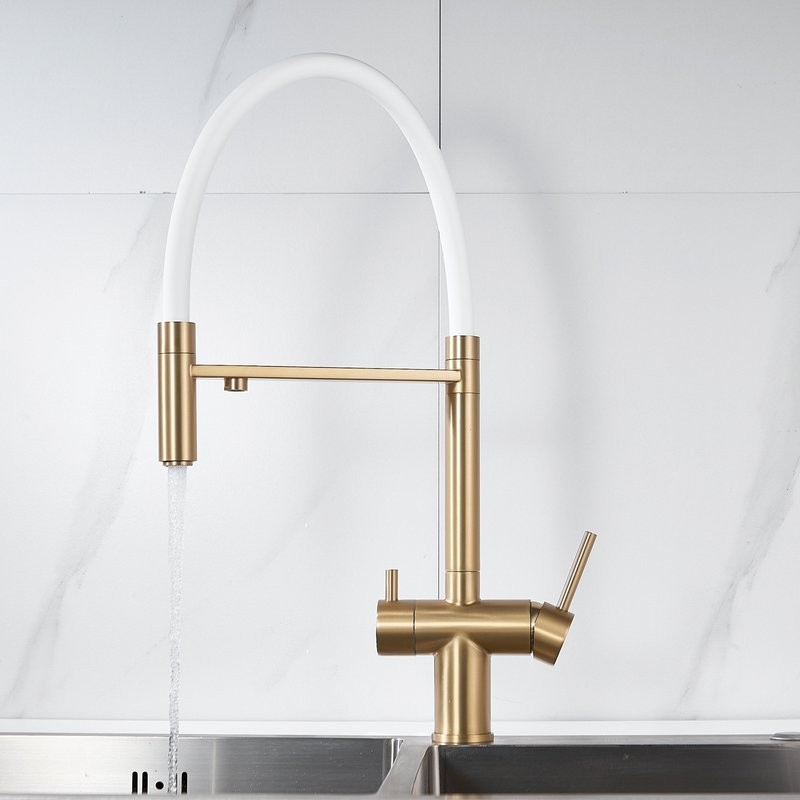 Смеситель для кухни Shevanik S178G золотой сатин, белый