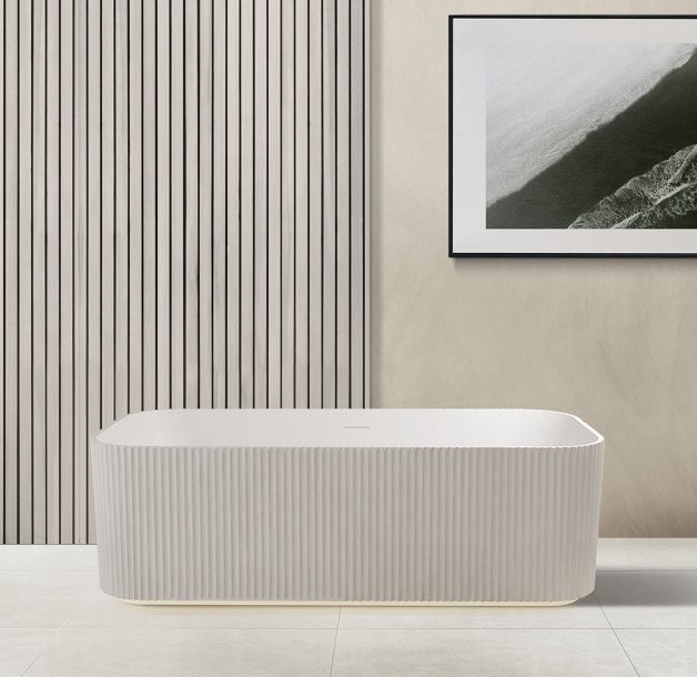 Ванна из искусственного камня Abber Stein AS9663 170x75 см, отдельностоящая, матовая белая, на ножках, с донным клапаном, фурнитура белая