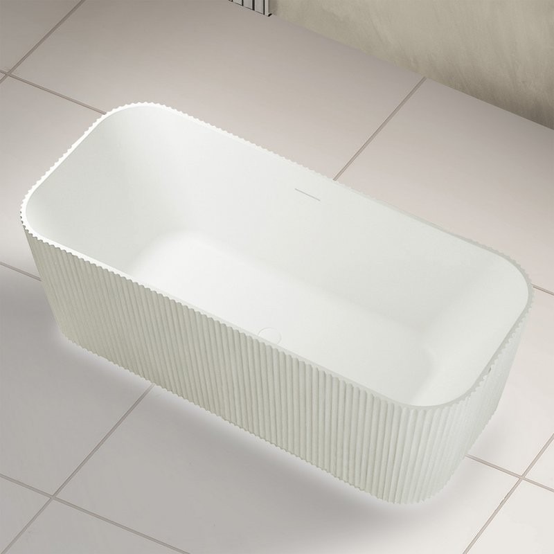 Ванна из искусственного камня Abber Stein AS9663 170x75 см, отдельностоящая, матовая белая, на ножках, с донным клапаном, фурнитура белая