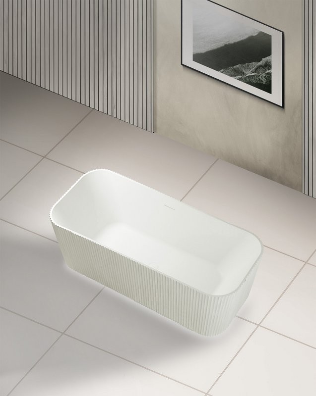 Ванна из искусственного камня Abber Stein AS9663 170x75 см, отдельностоящая, матовая белая, на ножках, с донным клапаном, фурнитура белая