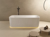 Ванна из искусственного камня Abber Stein AS9663 170x75 см, отдельностоящая, матовая белая, на ножках, с донным клапаном, фурнитура белая