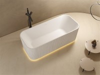 Ванна из искусственного камня Abber Stein AS9663 170x75 см, отдельностоящая, матовая белая, на ножках, с донным клапаном, фурнитура белая