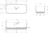Ванна из искусственного камня Abber Stein AS9663 170x75 см, отдельностоящая, матовая белая, на ножках, с донным клапаном, фурнитура белая