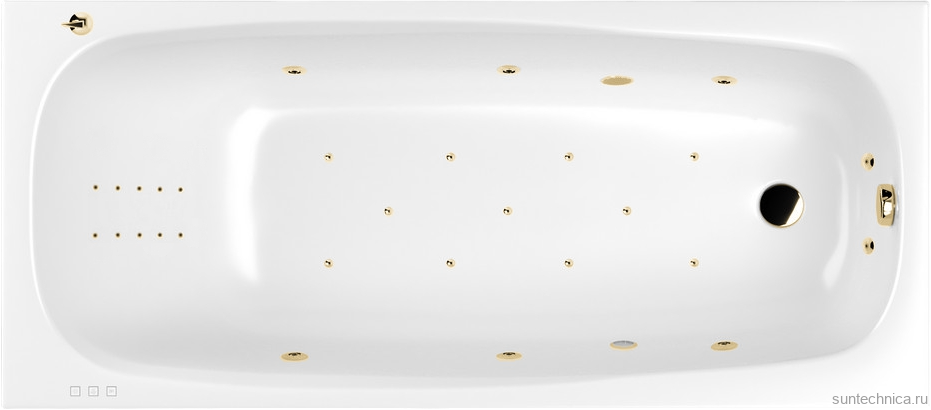 Акриловая ванна WHITECROSS Layla Slim Ultra Nano 170x75 см, встраиваемая, с гидромассажем, белый глянец, с каркасом, со сливом-переливом, фурнитура золото