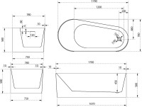 Акриловая ванна Abber AB9496-1.7 R 170x80 см, правая, пристенная, белая, асимметричная, с каркасом, со сливом-переливом