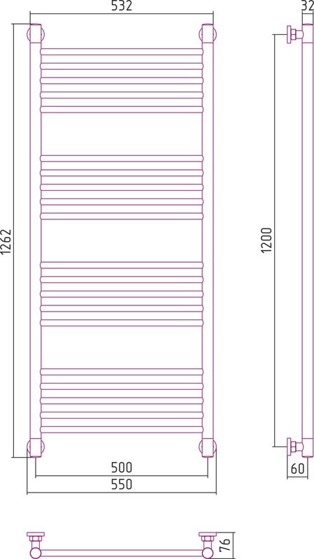 Полотенцесушитель водяной Сунержа Богема + 120x50, прямая