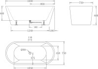 Акриловая ванна BelBagno BB71-1600-W0 160x75 см, отдельностоящая, белая, овальная, на ножках, с донным клапаном