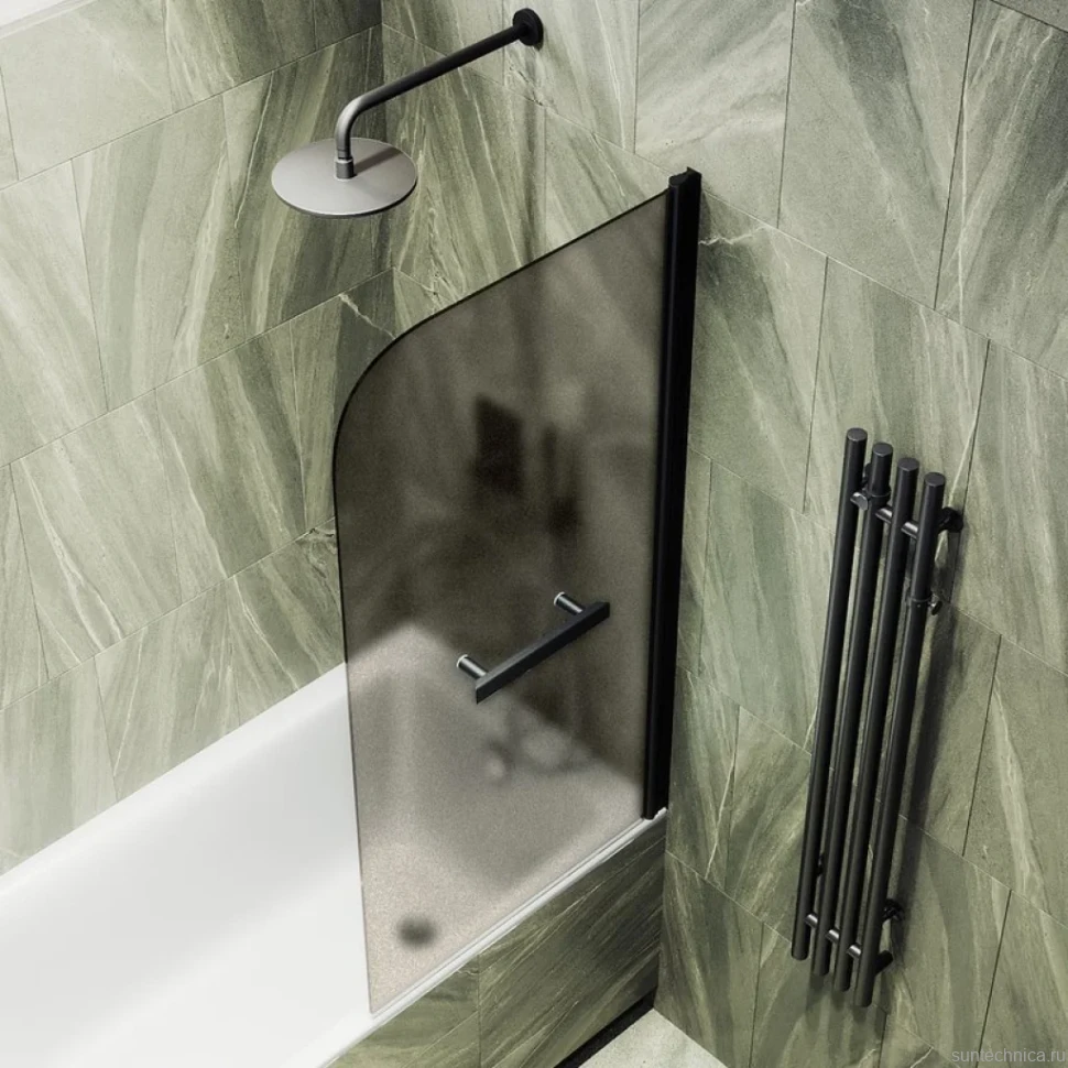 Шторка на ванну Maybahglass MGV-778-6 60x140, профиль черный, стекло матовая бронза