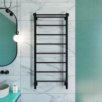 Полотенцесушитель электрический Grota App 530х1200 RAL9005 EL 120x55 см, подключение справа, слева, скрытое подключение справа, матовый черный, лесенка, из стали, с полкой