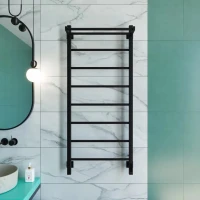Полотенцесушитель электрический Grota App 530х1200 RAL9005 EL 120x55 см, подключение справа, слева, скрытое подключение справа, матовый черный, лесенка, из стали, с полкой