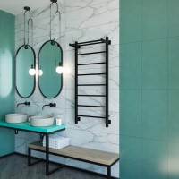 Полотенцесушитель электрический Grota App 530х1200 RAL9005 EL 120x55 см, подключение справа, слева, скрытое подключение справа, матовый черный, лесенка, из стали, с полкой