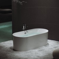 Акриловая ванна Sancos Omega FB16 170x80 см, отдельностоящая, белая, овальная, с каркасом, со сливом-переливом