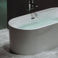 Акриловая ванна Sancos Omega FB16 170x80 см, отдельностоящая, белая, овальная, с каркасом, со сливом-переливом