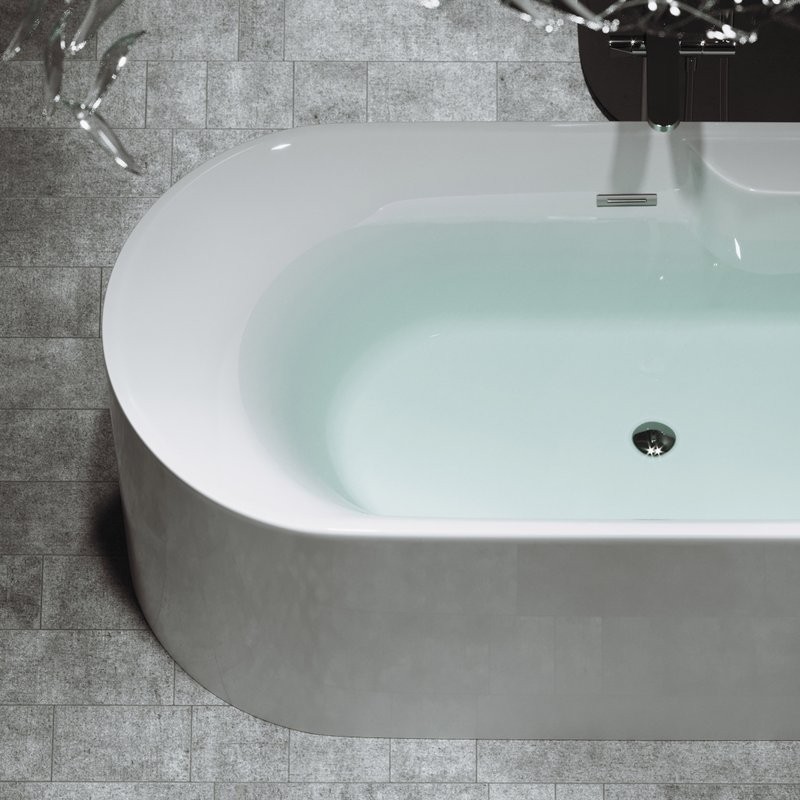 Акриловая ванна Sancos Omega FB16 170x80 см, отдельностоящая, белая, овальная, с каркасом, со сливом-переливом